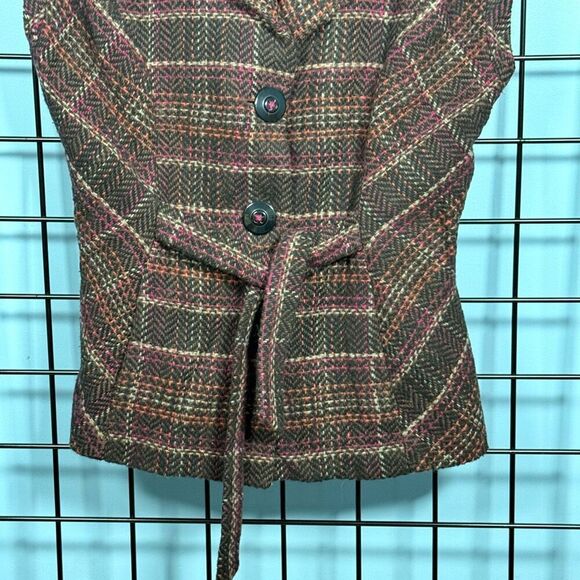 CAbi Tweed Plaid Cap‎ Sleeve Blazer Womens M Brown Wool Cottagecore Fall - Picture 4 of 9